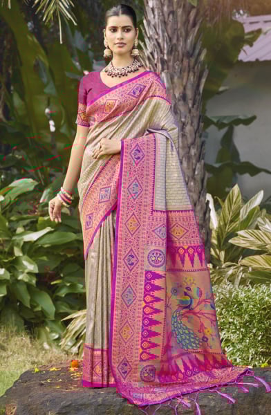 Grey Silk Zari Woven Saree