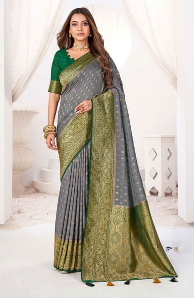 Grey Viscose Crepe Party Wear Saree