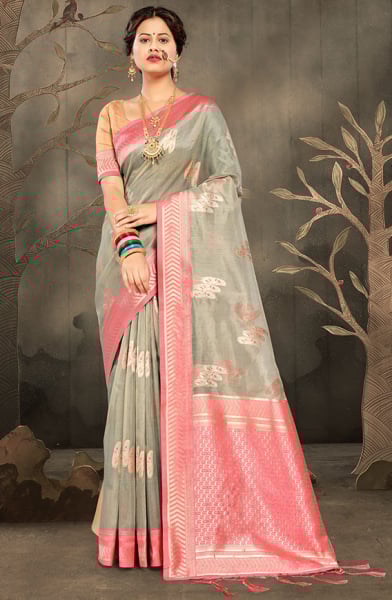 Grey Woven Kota Cotton Saree