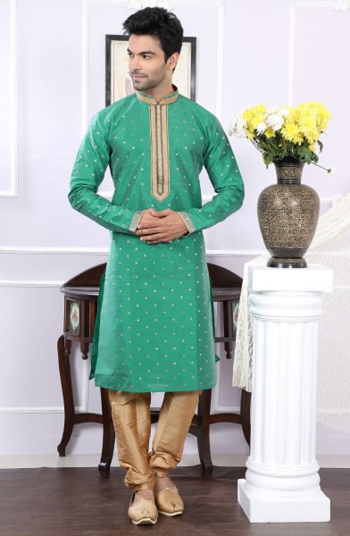 Turquoise Chanderi Jacquard Kurta Set for Wedding