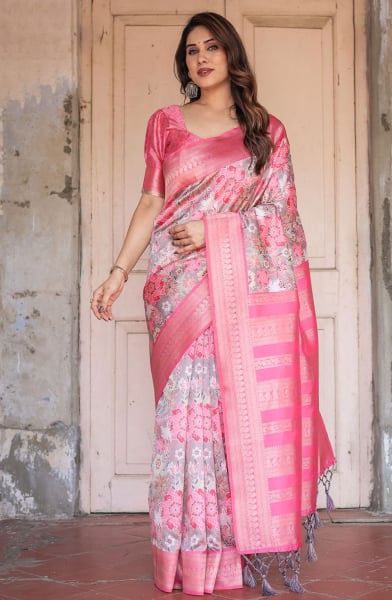 Hot Pink Banarasi Silk Saree
