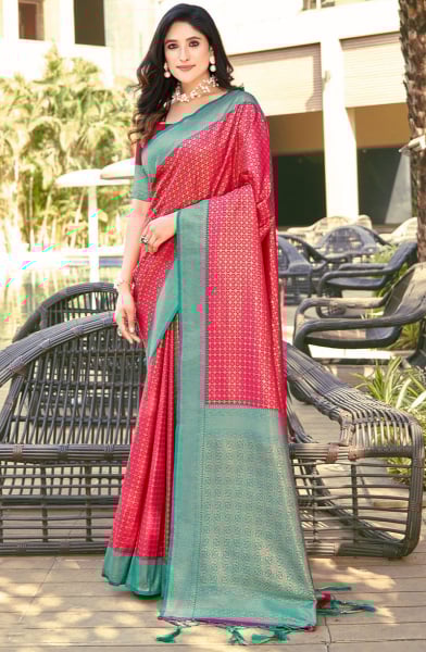 Hot Pink Banarasi Silk Woven Saree