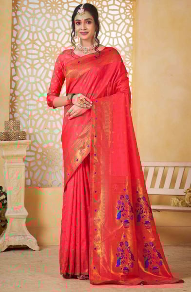 Hot Pink Jacquard Work Paithani Silk Saree