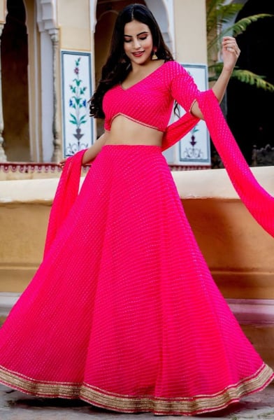 Hot Pink Leheriya Print Georgette Lehenga Choli