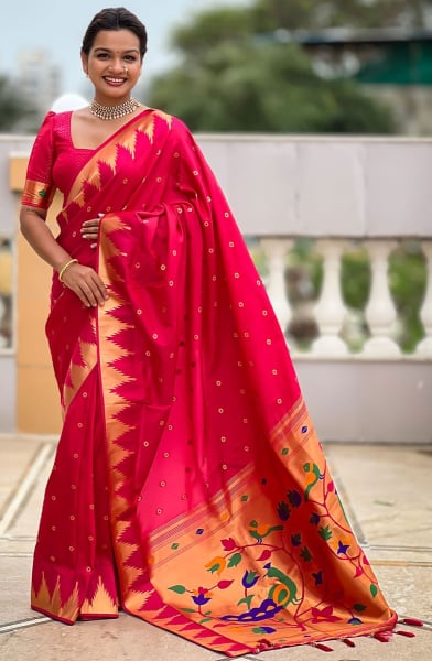 Hot Pink Meenakari Weaving Paithani Silk Saree