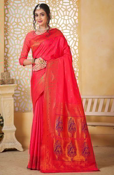 Hot Pink Paithani Silk Saree with Jacquard Work