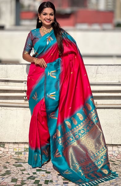Hot Pink Woven Soft Silk Saree