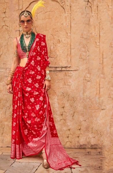 Hot Red Georgette Saree for Festival