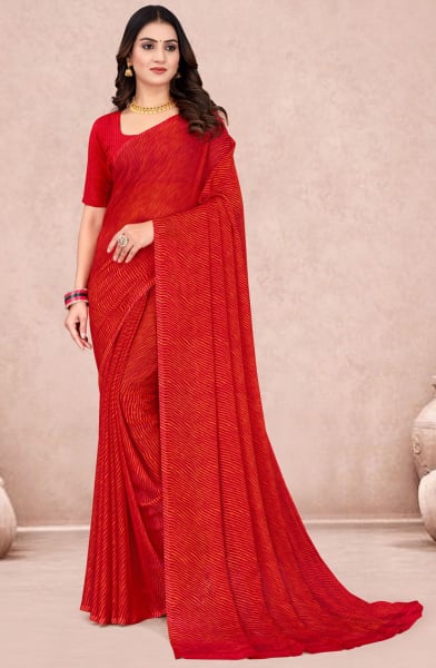 Hot Red Leheriya Print Chiffon Saree
