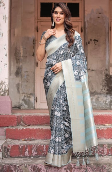 Ice Blue Banarasi Silk Saree