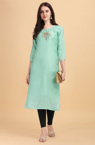 Ice Blue Dola Silk Embroidered Kurti