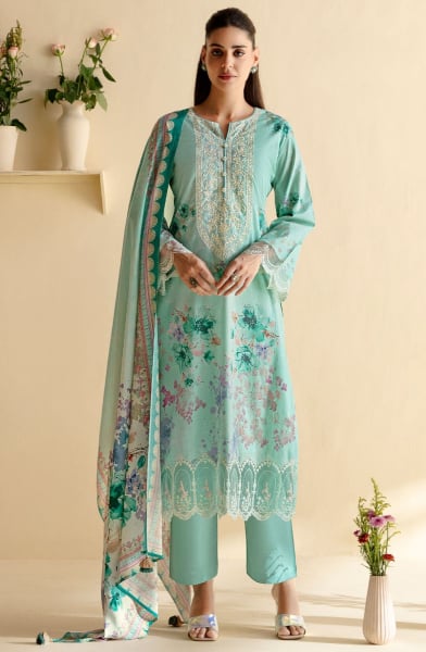 Ice Blue Embroidered Pure Lawn Plus Size Suit