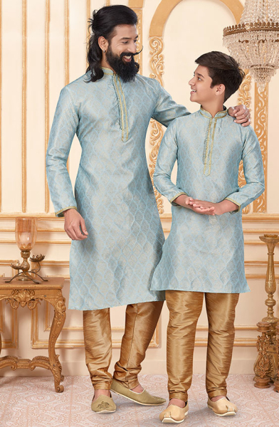 Ice Blue Father Son Kurta Set Combo