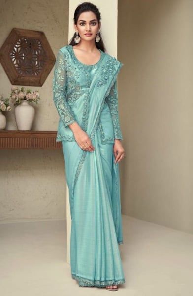 Ice Blue Heavy Designer Saree