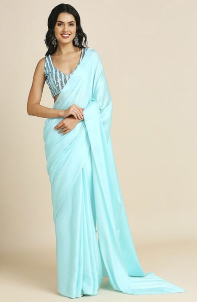 Ice Blue Silk Saree with Sequins Embroidered Blouse