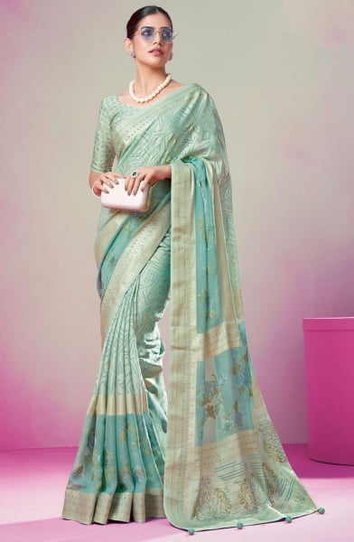 Ice Mint Printed Viscose Georgette Saree