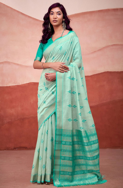 Ice Mint Woven Modal Cotton Saree