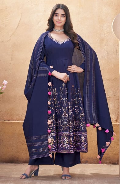 Indigo Blue Readymade Palazzo Kameez Suit for Festival