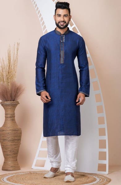 Indigo Blue Self Jacquard Kurta Set