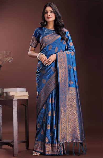 Indigo Blue Silk Saree for Festival