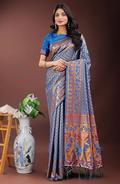 Indigo Blue Silk Saree with Jacquard Work