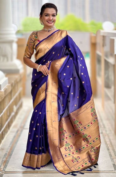 Indigo Woven Paithani Silk Saree
