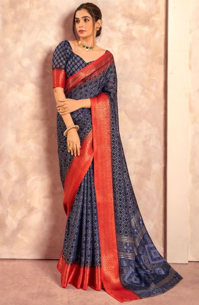 Ink Blue Dola Silk Saree with Jacquard Border
