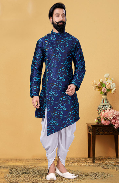 Navy Blue Heavy Silk Indo Western