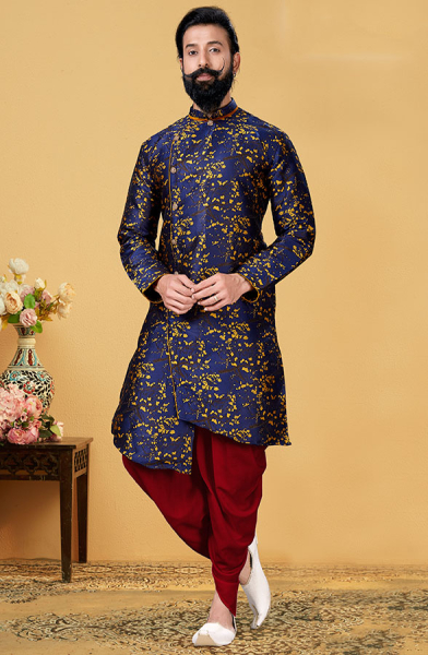 Navy Blue Heavy Silk Indo Western
