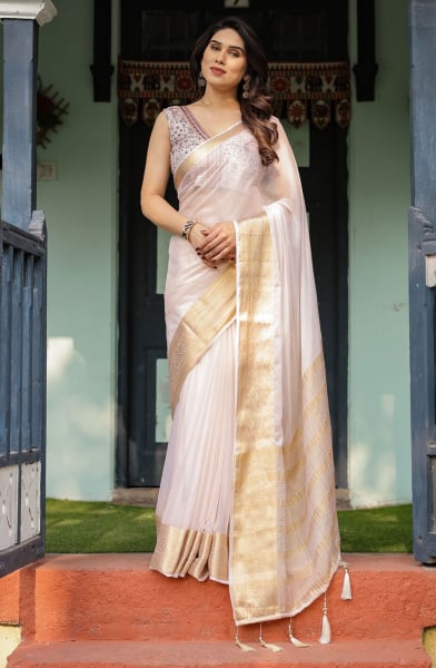 Ivory White Chiffon Saree