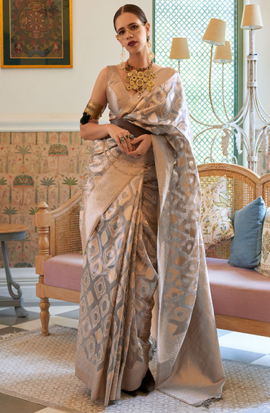 Kalki Koechlin Smoke Grey Tissue Handloom Saree