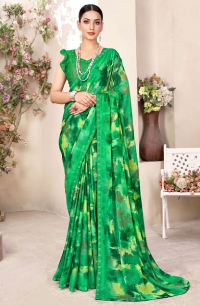 Kelly Green Embellished Chiffon Saree