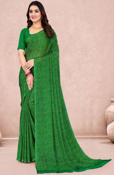 Kelly Green Leheriya Print Chiffon Saree