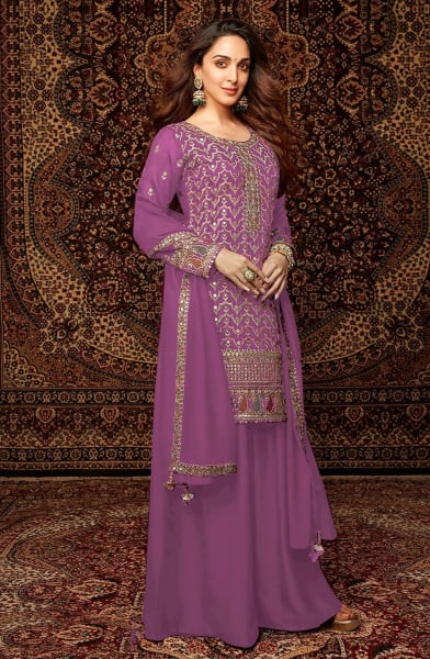 Kiara Advani Onion Pink Embroidered Chinnon Palazzo Kameez