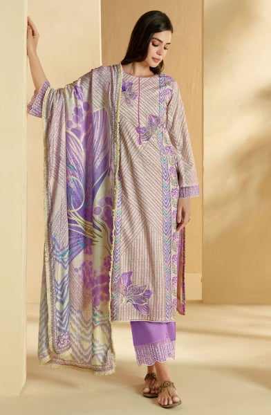 Lavender and Off White Pure Lawn Plus Size Suit