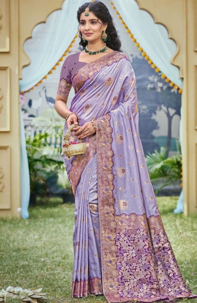Lavender Banarasi Silk Woven Work Saree