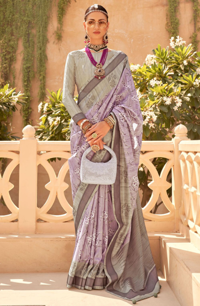 Lavender Bengal Design Raw Silk Saree