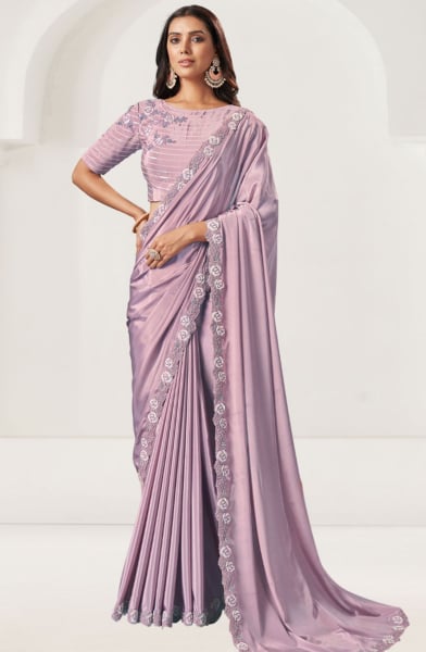 Lavender Designer Embroidered Saree