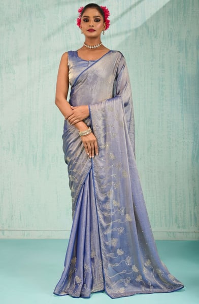 Lavender Dual Tone Velvet Chiffon Party Wear Saree