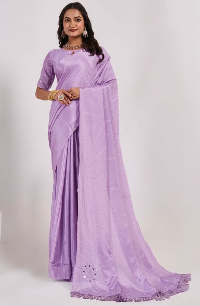Lavender Embellished Chinnon Saree
