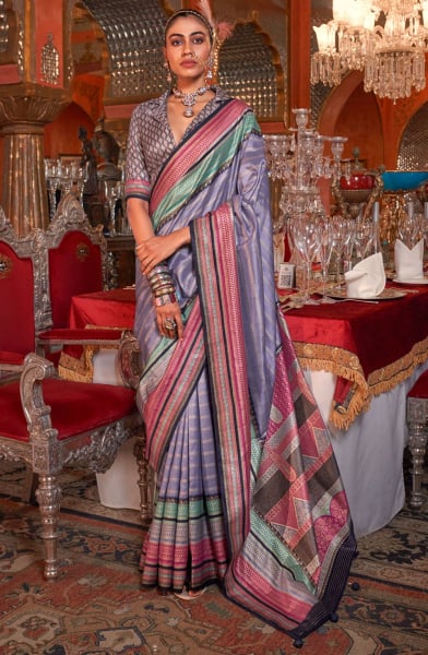 Lavender Embellished Silk Saree for Festival