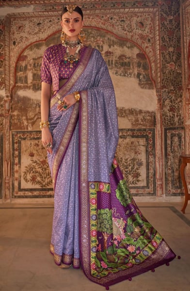 Lavender Embellished Viscose Silk Saree