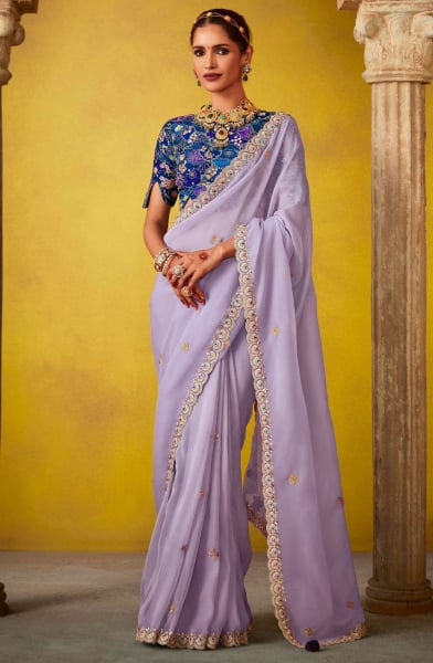 Lavender Embroidered Designer Saree for Ceremonial