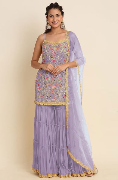 Lavender Embroidered Georgette Sarara Kameez