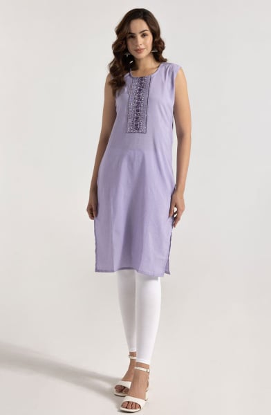 Lavender Embroidered Rayon Kurti