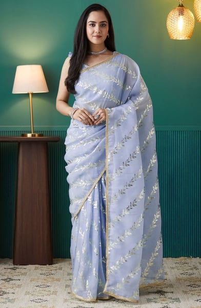 Lavender Foil Print Organza Ready to Wear Saree