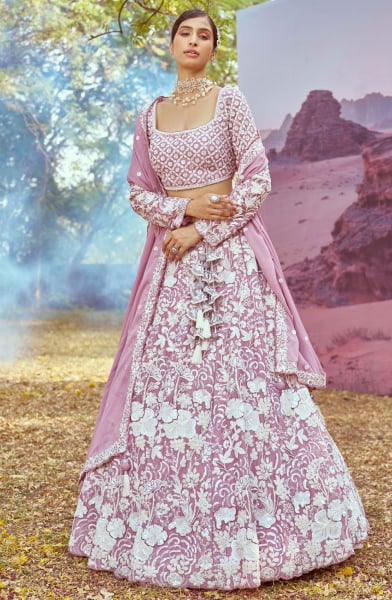 Lavender Georgette Heavy Designer Lehenga Choli Set for Wedding