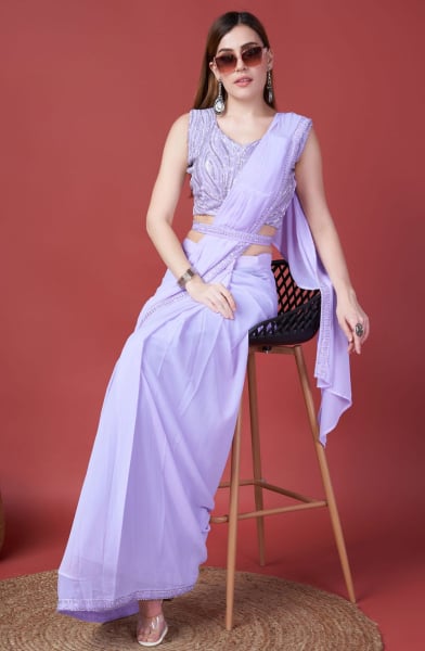 Lavender Georgette Ready to Wear Saree for Party