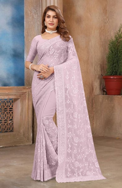 Lavender Georgette Sequins Embroidered Saree