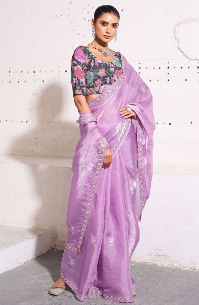 Lavender Gold Crush Tissue Party Wear Saree
